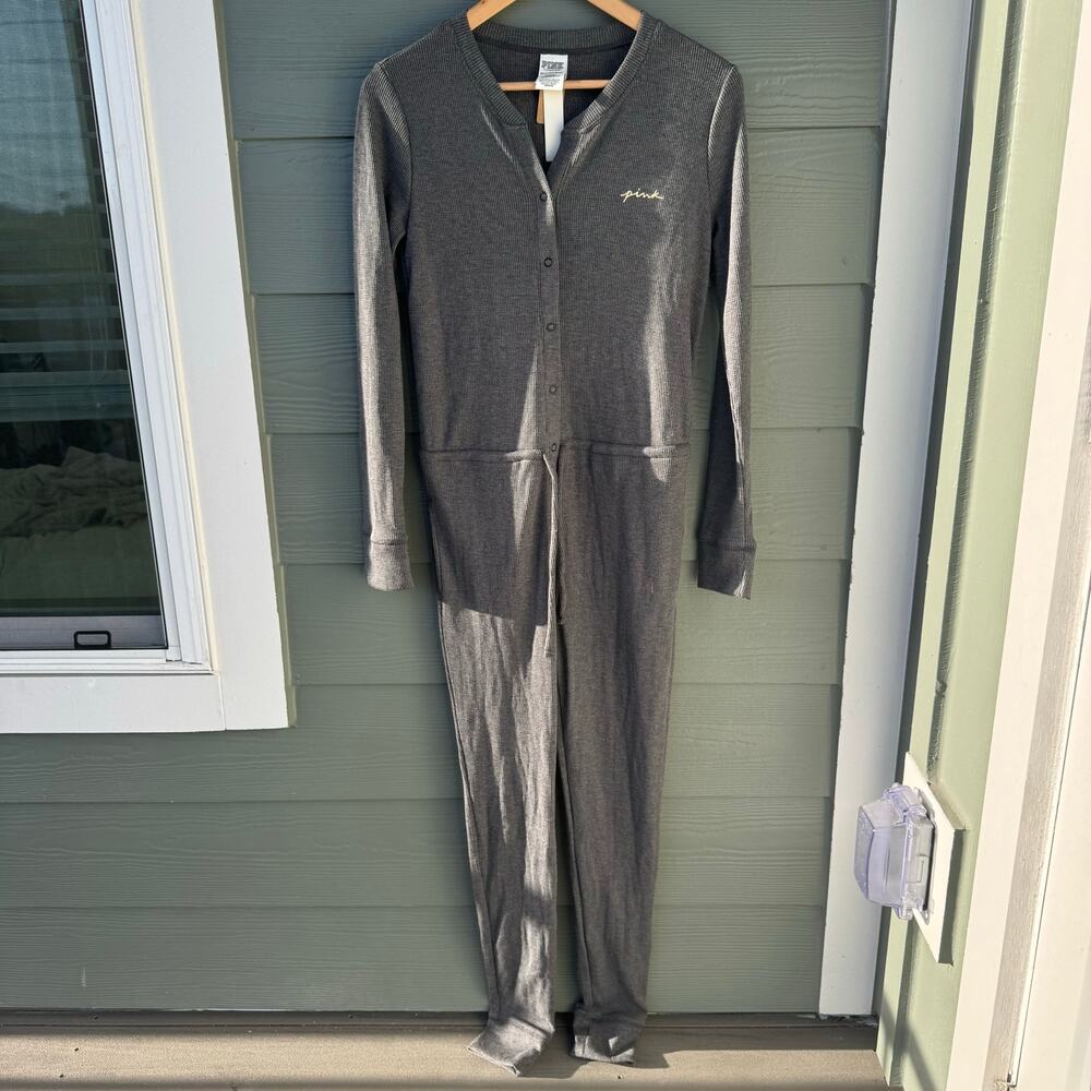 PINK Victoria’s Secret Thermal Holiday Merry Happy one piece pajama onesie XS